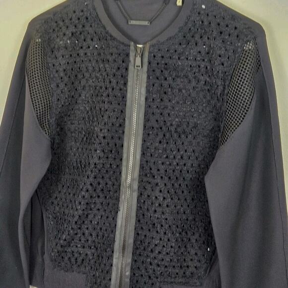 Elie Tahari Black Mesh Front & Trim Zip Front Blazer Moto Grunge Punk MEDIUM - Picture 2 of 12
